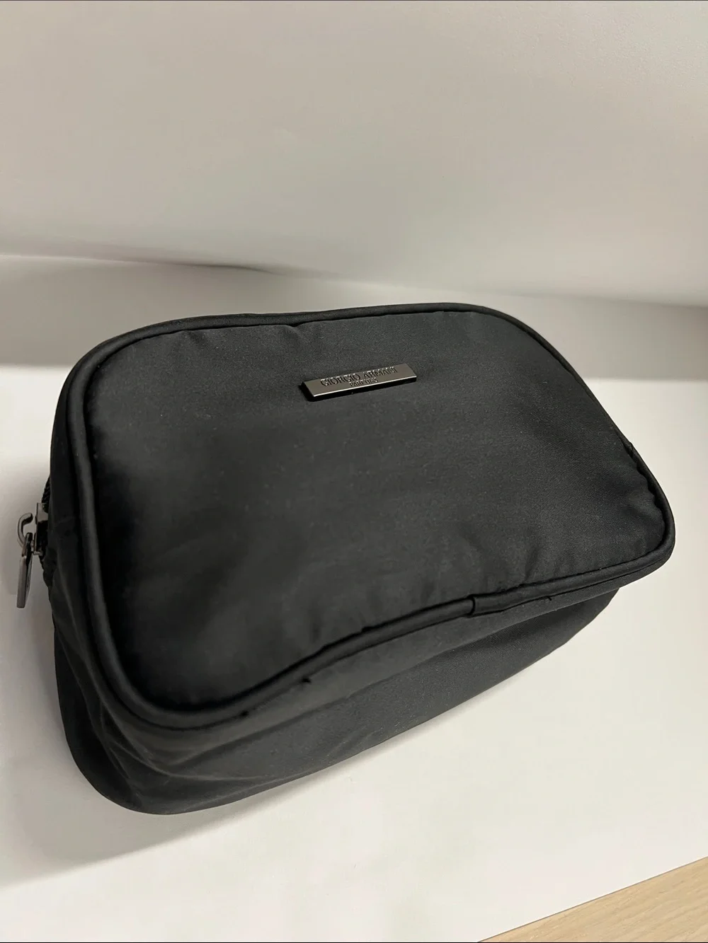 Giorgio Armani Parfums Black Satin Cosmetics Zip Clutch Pouch Bag - New